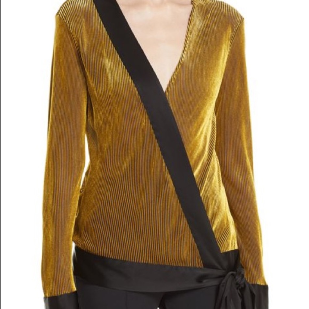 Diane Von Furstenberg (DVF) | EUC Satin-trimmed wrap top in gold